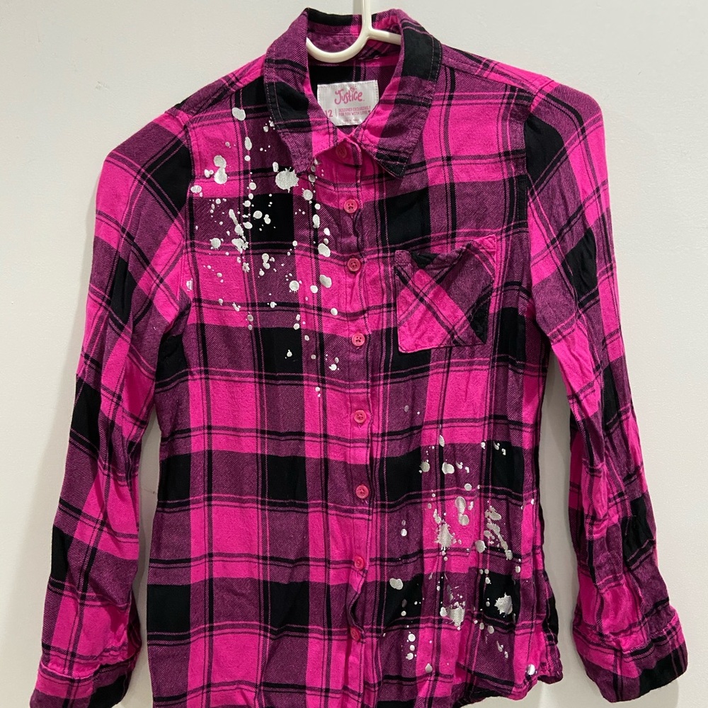 Plaid pink blouse with silver splash